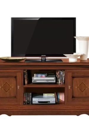 Promozione Porta tv 2 porte classico intarsiato legno tinta noce 130x50x60 - Mobili 2G