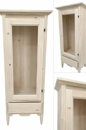 Vetrina classica 1 anta 1 cassetto in legno grezzo l.57 p.40 h.134 (718) - Mobili 2G Quantità Limitata