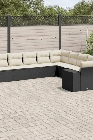 Bestseller Set Divani da Giardino 10pz con Cuscini in Polyrattan Nero 3255443