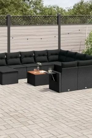 Di Tendenza Set Divani da Giardino 13pz con Cuscini Nero in Polyrattan 3224865