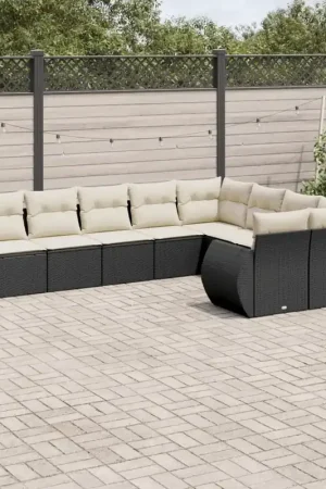 Set Divani da Giardino 9 pz con Cuscini Nero in Polyrattan 3221835 Bestseller