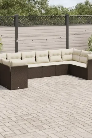 Set Divani da Giardino 10pz con Cuscini in Polyrattan Marrone 3218203 Solo Oggi