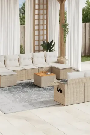 Set Divano da Giardino 10 pz con Cuscini Beige in Polyrattan 3224777 Promozione