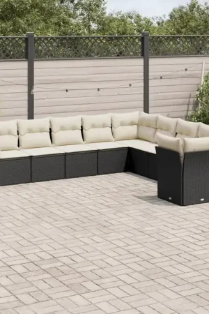 Set Divani da Giardino 10pz con Cuscini in Polyrattan Nero 3218236 Novità
