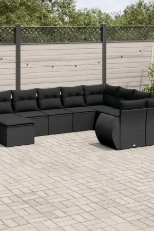 Set Divani da Giardino 10pz con Cuscini in Polyrattan Nero 3221854 Ultimissimo Modello