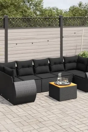 Set Divani da Giardino con Cuscini 8 pz Nero in Polyrattan 3257245 Offerta Lampo