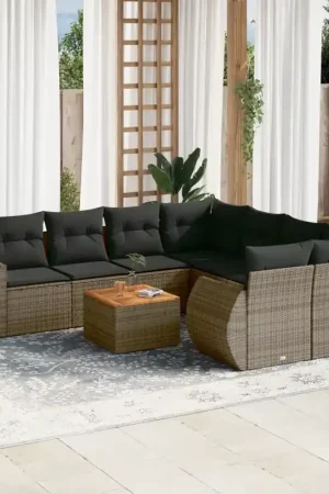 Direttamente Dal Produttore Set Divano da Giardino 9 pz con Cuscini Grigio in Polyrattan 3257264