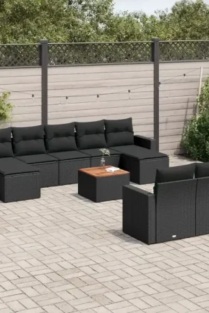 Set Divani da Giardino 10pz con Cuscini in Polyrattan Nero 3256664 Must-Have