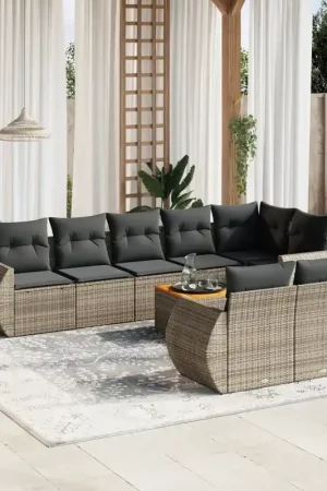 Sconto Set Divano da Giardino 9 pz con Cuscini Grigio in Polyrattan 3257425