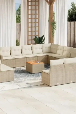 Offerta Speciale Set Divani da Giardino 14pz con Cuscini in Polyrattan Beige 3224819