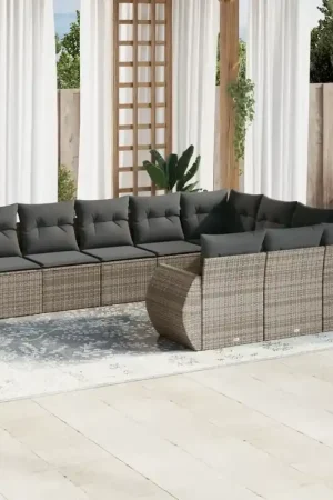 Set Divano da Giardino 10 pz con Cuscini Grigio in Polyrattan 3221889 Consegna Rapida