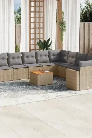 Prezzo Ridotto Set Divano da Giardino 11 pz con Cuscini Beige Misto Polyrattan 3256647
