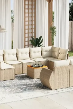 Set Divano da Giardino 10 pz con Cuscini Beige in Polyrattan 3257486 Quantità Limitata