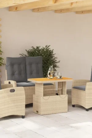 Promozione Set da Pranzo da Giardino 4 pz con Cuscini Beige in Polyrattan 3277431