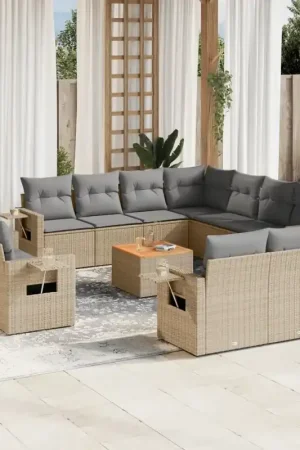 Set Divani da Giardino 12 pz con Cuscini Beige in Polyrattan 3224827 Economico