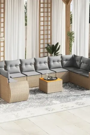 Set Divani da Giardino 11 pz con Cuscini Beige in Polyrattan 3257508 Esclusivo