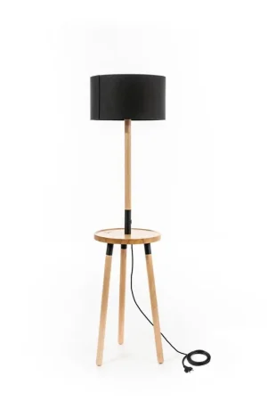 Offerta Speciale Lampada da terra Acrux in legno di faggio nero con paralume in tessuto, ricarica wireless integrata e porta USB - Modello LA/133/N