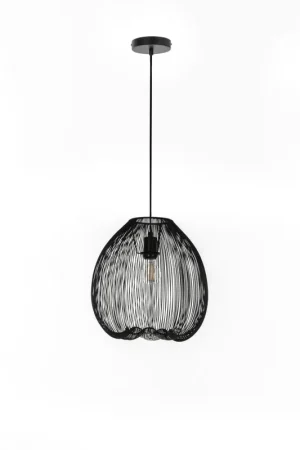 Lampada a Sospensione Jaula in Metallo Nero Lucido, Diametro 35 cm, Altezza Regolabile, Attacco E27 per Interni - Illuminazione Design Esclusivo