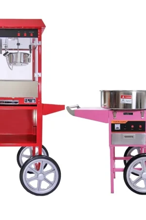 Macchina per Popcorn & Macchina per Zucchero Filato Professionali con Carrellino Offerta Del Giorno