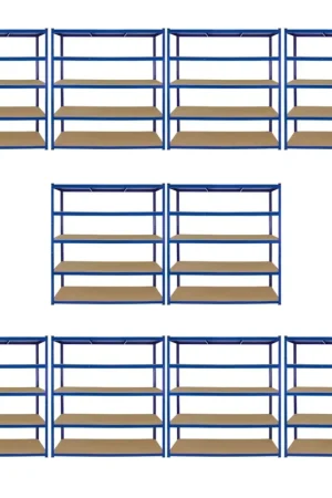 10 Scaffali in Acciaio Senza Bulloni T-Rax Blu Larghi 160cm per Magazzino e Box Popolare