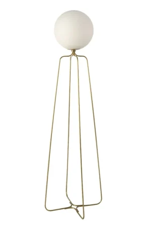 Lampada da terra in acciaio dorato e vetro bianco Sconto