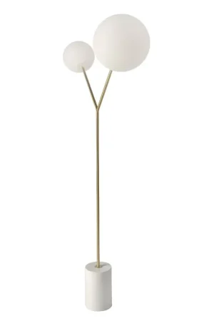 Lampada da terra in marmo bianco, acciaio dorato e vetro bianco Prezzo Scontato