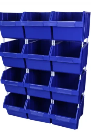 12 Contenitori a Bocca di Lupo in Plastica per Magazzino, Garage e Officina Occasione