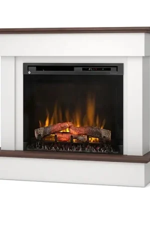 Caminetto elettrico a libera installazione a LED - 28" - Bianco opaco / Rovere - 111,5 x 102 x 33,5 - TORMES Novità