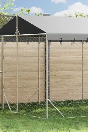 A Buon Prezzo Cuccia Cani da Esterno Tetto Argento 3x4,5x2,5m Acciaio Zincato 3190487