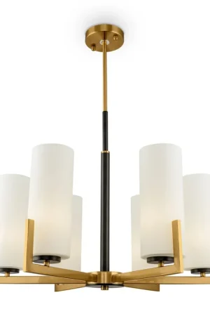 A Buon Prezzo Maytoni Lampadario contemporaneo Fortano 6 luci E27 ottone metallo diffusore vetro bianco