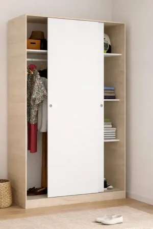 Affare Guardaroba Alyson, Mobile appendiabiti per camera da letto, Armadio a 2 ante scorrevoli, 120x50h204 cm, Bianco e Rovere