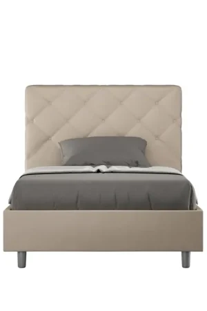 A Buon Prezzo Letto imbottito 1 piazza e mezza 120x210 cm Priya - Similpelle,Senza rete,Tortora