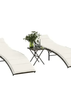 A Buon Prezzo Lettini Prendisole 2 pz con Tavolino Marrone in Polyrattan 368252