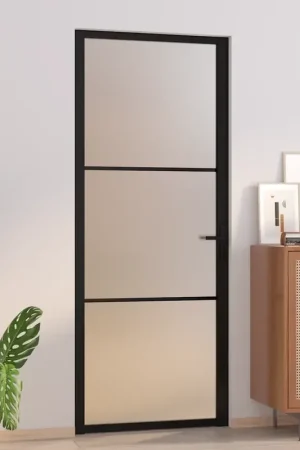 Compra Adesso Porta Interna 83x201,5 cm Nero Opaco Vetro e Alluminio 350553
