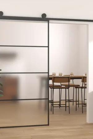 A Buon Prezzo Porta Scorrevole in Vetro ESG e Alluminio 102,5x205 cm Nera 151663