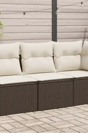 <em> Divano da Giardino a 3 Posti con Cuscini in Polyrattan Marrone</em> 366218 Pagamento Sicuro