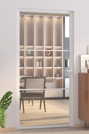 Bestseller Porta Interna 102,5x201,5 cm Bianca in Vetro ESG e Alluminio 350571