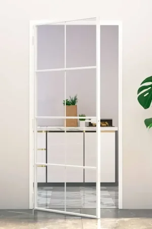 Affare Porta Interna Bianca 93x201,5cm Vetro Temperato Alluminio Slim 153672