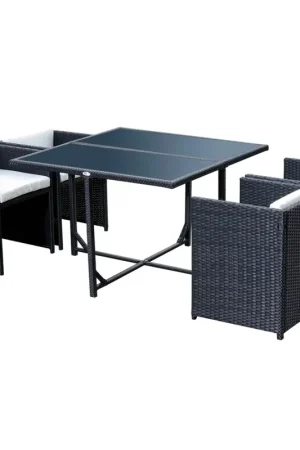 A Buon Prezzo EasyComfort Set Mobili da Giardino 5pz Set Tavolo da Pranzo con 4 Sedie con Cuscini Combinabili a Rettangolo, Nero, 109x109x72 cm