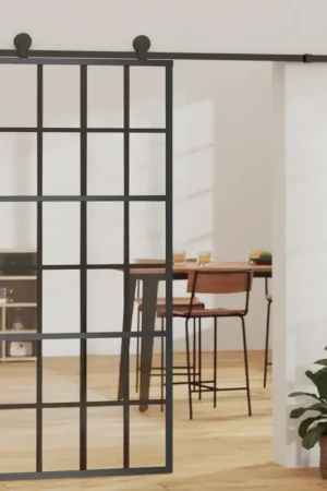 Acquista Ora Porta Scorrevole con Kit Montaggio Vetro ESG Alluminio 90x205cm 3081965