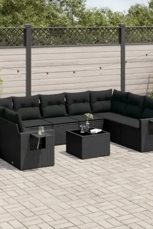 Consegna Rapida Set Divani da Giardino 10pz con Cuscini in Polyrattan Nero 3252942