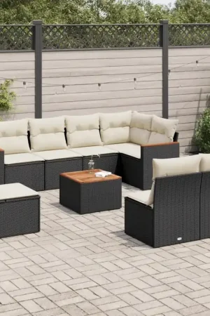Nuova Collezione Set Divani da Giardino 9 pz con Cuscini Nero in Polyrattan 3226049