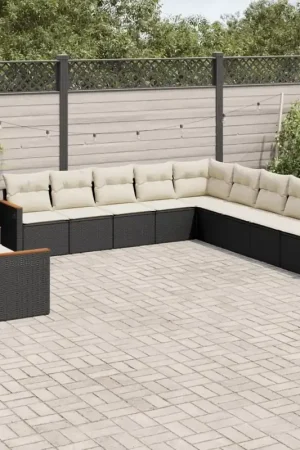 Set Divani da Giardino 11 pz con Cuscini in Polyrattan Nero 3226126 Acquista Ora