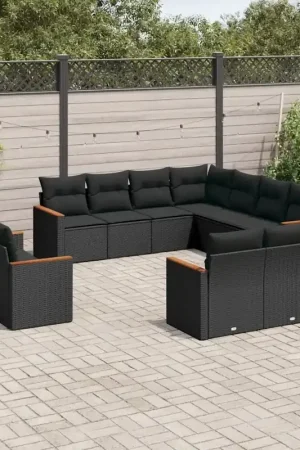 Compra Adesso Set Divani da Giardino 11 pz con Cuscini in Polyrattan Nero 3226496