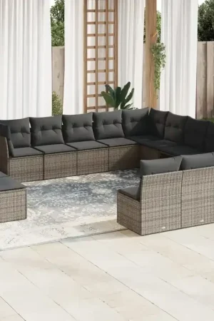 Set Divani da Giardino 13 pz con Cuscini Grigio in Polyrattan 3218490 Solo Oggi