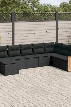 Offerta Speciale Set Divani da Giardino con Cuscini 8 pz Nero in Polyrattan 3227924
