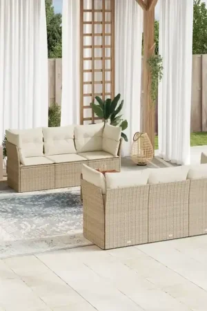 Occasione Imperdibile Set Divani da Giardino 7 pz con Cuscini Beige in Polyrattan 3255820